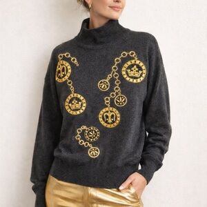 ESCADA Margaretha Ley Gold Chain Medallion Sweater Vintage